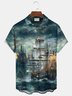 Royaura Vintage Nautical Pirate Ship Print Men's Button Pocket Shirt