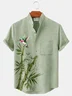 Royaura Vintage Beach Holiday Light Green Men's Stand Collar Shirts Bamboo Parrot Stretch Plus Size Aloha Camp Shirts