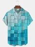 Royaura Vintage Geometric Color Block Gradient Print Men's Button Pocket Shirt