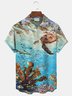Royaura Nautical Turtle Print Beach Men's Hawaiian Oversized Pocket Shirt