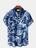 Royaura Beach Vacation Men's Blue Hawaiian Shirts Ocean Coral Starfish Stretch Plus Size Aloha Camp Shirts