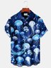 Royaura Beach Vacation Dark Blue Men's Hawaiian Shirts Ocean Art Jellyfish Plus Size Aloha Camp Pocket Shirts