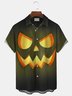 Royaura Halloween Pumpkin Smiley Face Textured Print Men's Breast Pocket Button Short Sleeve Shirt