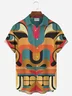 Royaura Hawaiian TIKI Color Block Print Men's Button Pocket Short Sleeve Shirt