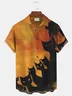 Royaura Halloween Black Cat Print Beach Men's Hawaiian Oversized Short Sleeve Shirt with Pockets