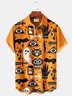 Royaura Vintage Halloween Holiday Orange Men's Shirt Cartoon Bat Ghost Witch Art Stretch Plus Size Aloha Camp Shirts
