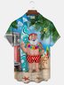 Royaura Hawaiian Santa Surf Print Men's Button Down Pocket Short Sleeve Shirt
