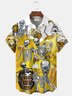 Royaura Halloween Skull Beer Party Print  Men's Hawaiian Oversized Shirt with Pockets
