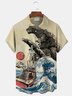 Royaura Ukiyo-e Monster Print Men's Button Pocket Short Sleeve Shirt