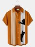 Royaura Halloween Cat Print Men's Bowling Shirt with Pockets