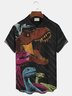 Royaura Vintage Dinosaur Print Beach Men's Hawaiian Oversized Short Sleeve Shirt with Pockets