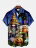 Royaura Halloween Gnomes Print Men's Hawaiian Oversized Shirt with Pockets
