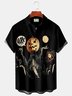 Royaura Horror Halloween Black Men's Hawaiian Shirts Pumpkin Monster Stretch Plus Size Aloha Camp Button-Down Shirts