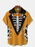 Royaura Halloween Fun Skull Print Men's Button Pocket Short Sleeve Shirt