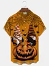 Royaura Halloween Pumpkin Gnome Spider Web Print Men's Button Pocket Short Sleeve Shirt