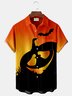 Royaura Halloween Pumpkin Bat Print Men's Hawaiian Oversized Shirt with Pockets