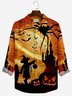 Royaura Vintage Halloween Print Beach Men's Hawaiian Oversized Long Sleeve Shirt with Pockets
