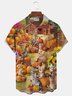 Royaura Halloween Cat Pumpkin Print Men's Button Down Pocket Shirt