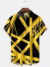 Royaura Vintage Rock Yellow Geometric Music Art Men's Casual Shirt Stretch Oversized Pocket Aloha Camp Button Shirt