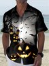 Royaura Scary Bat Pumpkin Print Men's Hawaiian Oversized Shirt with Pockets