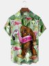 Royaura Flamingo Bigfoot Print Beach Men's Hawaiian Oversized Shirt with Pockets