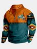 Royaura Men's Aztec Native American Bison Print Vintage Drawstring Hoodies
