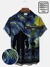 Royaura Mysterious Animals Bigfoot & ET Blue Men's Hawaiian Shirts Art Stretch Wrinkle Free Seersucker Aloha Camp Pocket Shirts