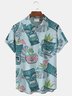 Royaura Hawaiian Tiki Print Men's Button Pocket Short Sleeve Shirt