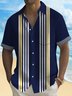 Royaura Retro Striped Bowling Print Men's Button Pocket Short Sleeve Shirt