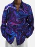 Royaura 50's Retro Psychedelic Art Purple Men's Long Sleeve Shirts Pockets Marble Textured Casual Camp Aloha Button Down Shirts