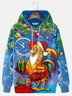 Royaura Men's Christmas Rooster Funny Holiday Hooded Oversize Pullover Sweatshirt