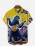 Royaura Fun Dinosaur Yellow Men's Hawaiian Shirts Monster Stretch Plus Size Aloha Camp Pocket Shirts