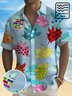 Royaura Vintage Cartoon Flying Pig Blue Men's Hawaiian Shirts Wrinkle Free Seersucker Stretch Plus Size Aloha Camp Pocket Shirts
