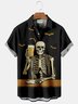Royaura Halloween Mardi Gras Skull Print Men's Button Pocket Short Sleeve Shirt