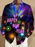 Royaura Fireworks New Year Print Men's Button Up Long Sleeve Shirt