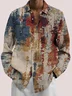 Royaura Retro Geometric Print Men's Button Pocket Long Sleeve Shirt