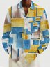 Royaura Geometric Contrast Men's Casual Basics Oversized Beach Everyday Long Sleeve Shirt