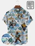 Royaura Beach Holiday Men's Blue Hawaiian Shirts Coconut Bigfoot Wrinkle Free Seersucker Aloha Camp Pocket Shirts