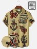 Royaura Vintage Nautical Khaki Men's Hawaiian Shirts Skull Pinupgirl Wrinkle Free Seersucker Easy Care Aloha Pocket Camp Shirts