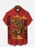 Royaura New Year Oriental Dragon Red Men's Shirts Japanese Stretch Easy Care Festive Pocket Shirts Big Tall