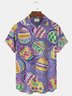 Royaura® Holiday Easter Egg Purple Men's Casual Shirt Stretch Cartoon Art Pocket Camp Shirts Big Tall