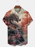 Royaura Vintage Ukiyoe Dragon Print Men's Button Pocket Shirt