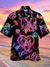 Royaura® Valentine's Day Holiday Black Men's Hawaiian Shirt Neon Art Stretch Pocket Camp Shirt Big Tall