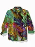 Royaura® Retro Texture Gradient Art Contrast Print Men's Button Pocket Long Sleeve Shirt