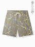 Royaura® Hawaiian Gold Leaf Print Men's Drawstring Elastic Shorts