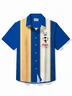 Royaura® Retro Beer Cartoon Stripe Print Men's Button Pocket Short Sleeve Shirt