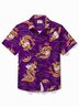 Royaura® Vintage Year of the Dragon Purple Dragon Print Men's Shirt Stretch Pocket Camping Shirt  Big Tall
