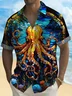 Royaura®Hawaiian Octopus Art Oil Painting Print Men's Button Pocket Short Sleeve Shirt
