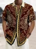 Royaura®Retro Creative Floral Baroque Palace Print Men's Button Pocket Short Sleeve Shirt