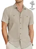 Royaura® Vacation Linen Cotton Men's Camp Shirt Double Pocket Jacquard Comfortable Breathable Cargo Shirt Big Tall